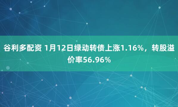 谷利多配资 1月12日绿动转债上涨1.16%，转股溢价率56.96%